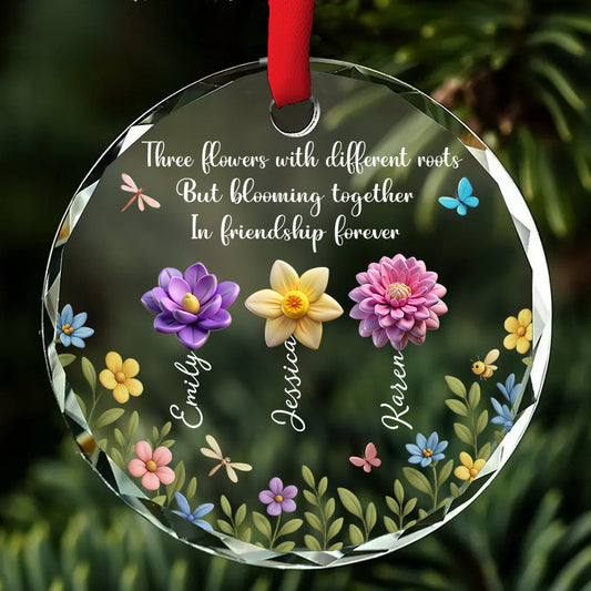 Friendship Blossoms Through Every Season - Personalized Custom Glass Ornament