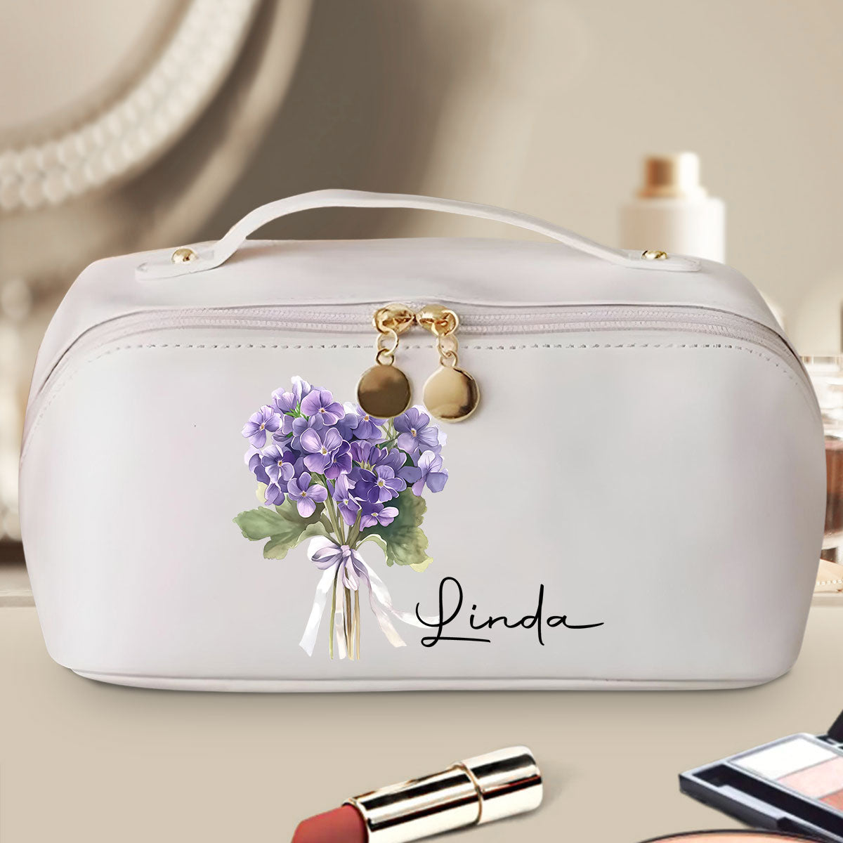 Flowers Do Not Tell They Show - Personalized Custom Leather Makeup Bag