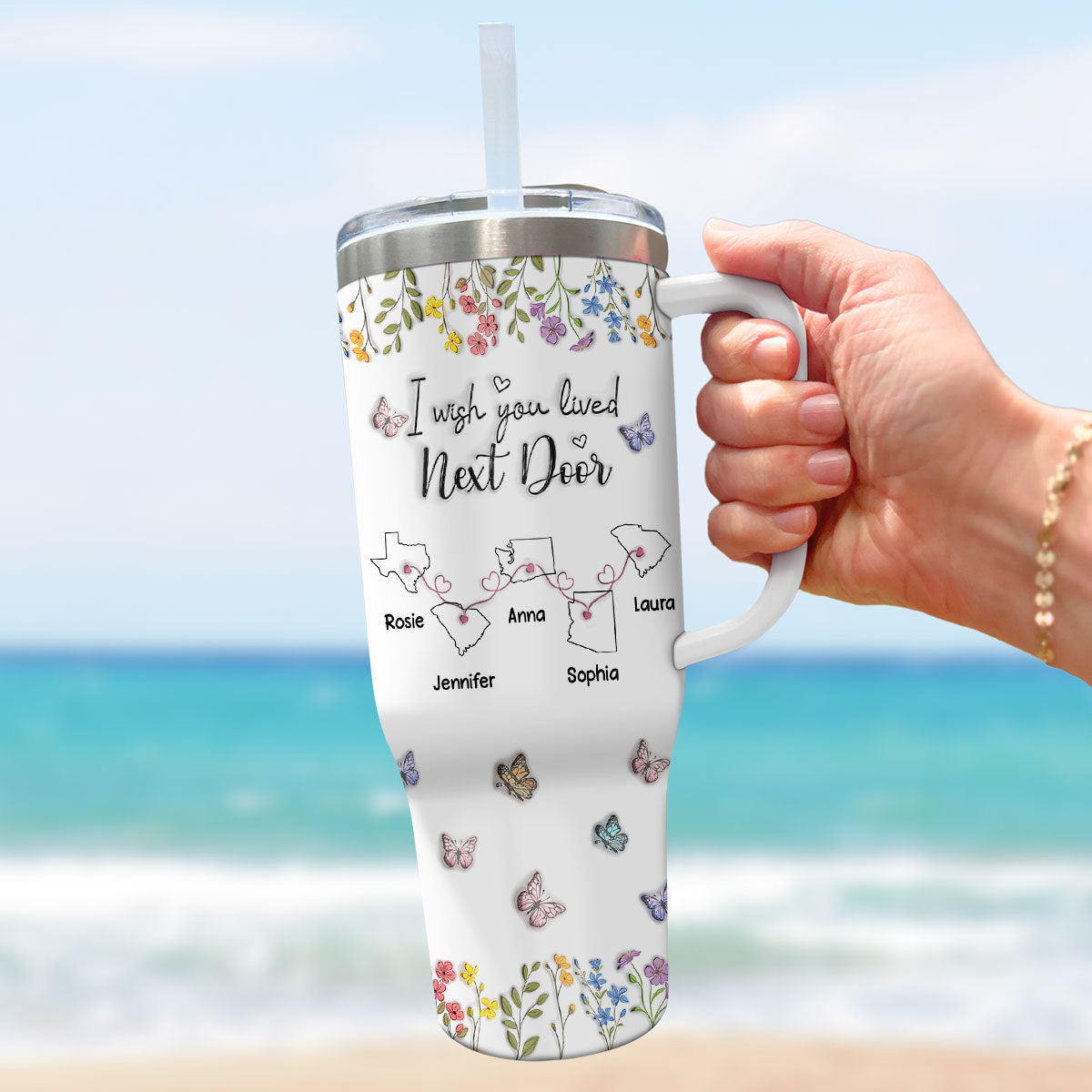 I Wish We Lived Closer Floral Version - Personalized Custom 3D Inflated Effect Printed 40 Oz Tumbler