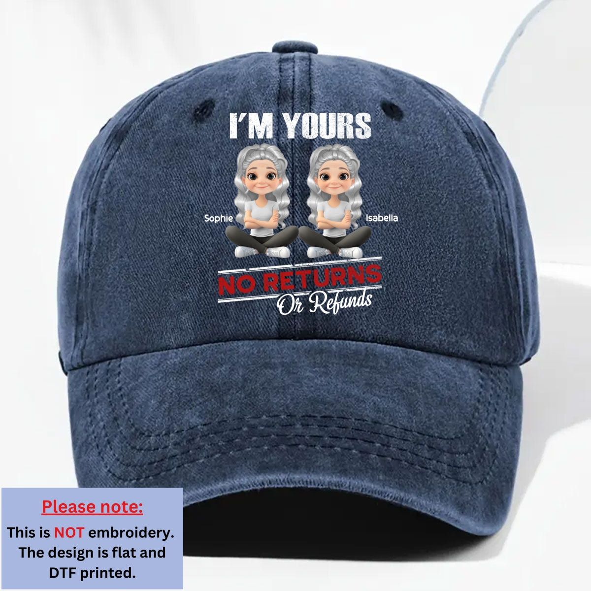 No Refunds 2 - Personalized Custom Vintage Washed Denim Cap