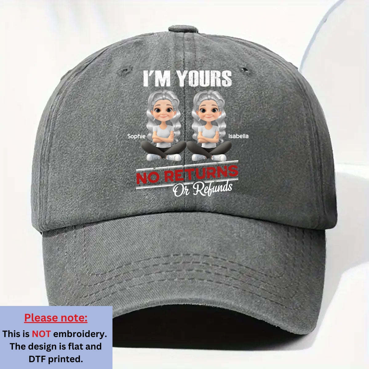 No Refunds 2 - Personalized Custom Vintage Washed Denim Cap