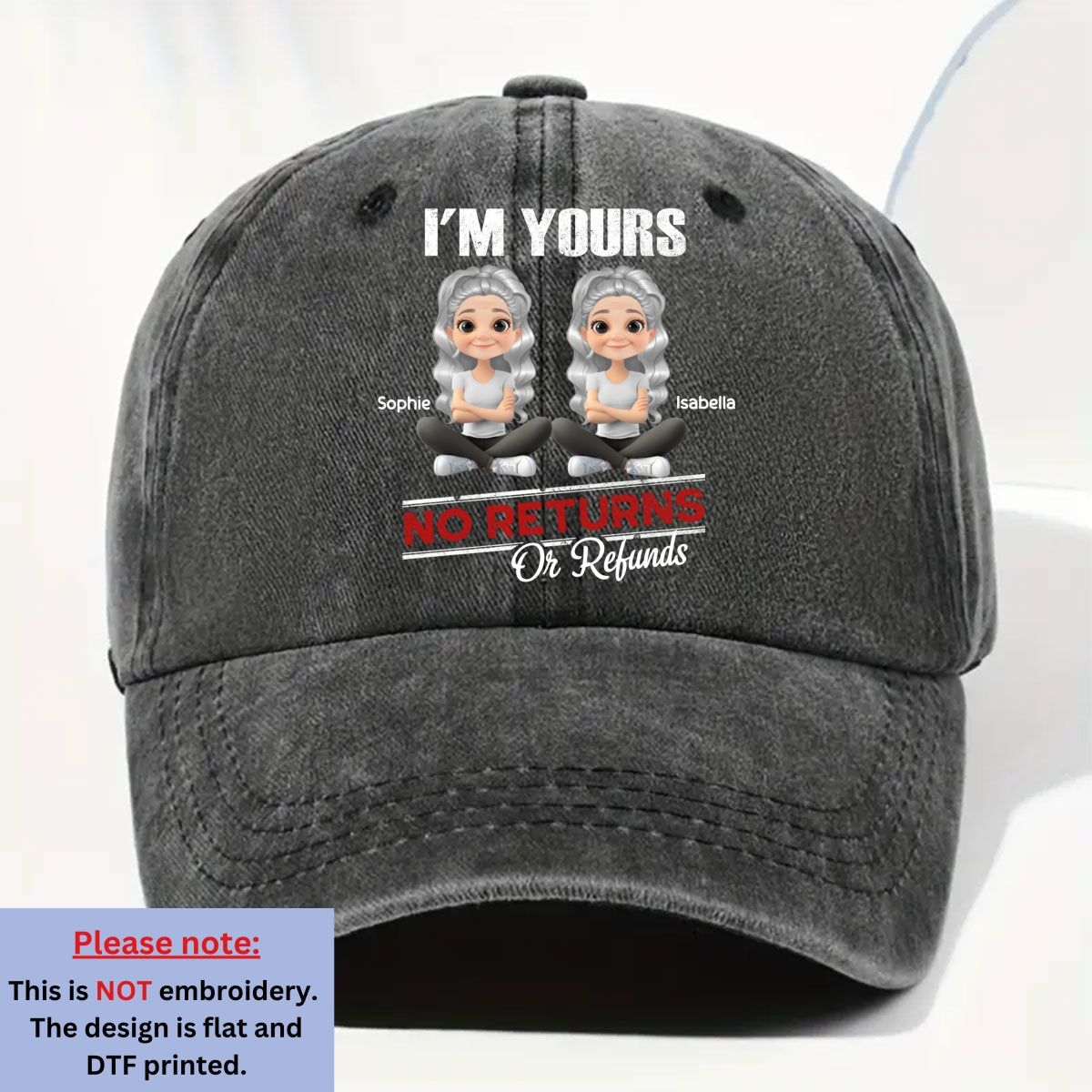 No Refunds 2 - Personalized Custom Vintage Washed Denim Cap