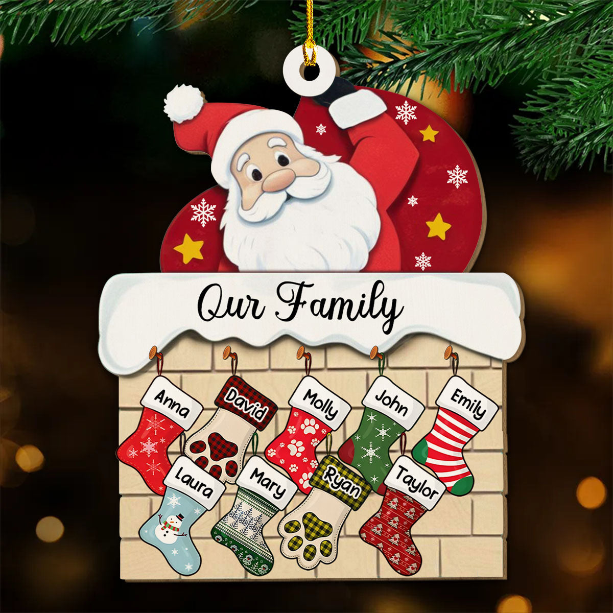 Stocking Christmas Family Name - Personalized Custom Wood Ornament