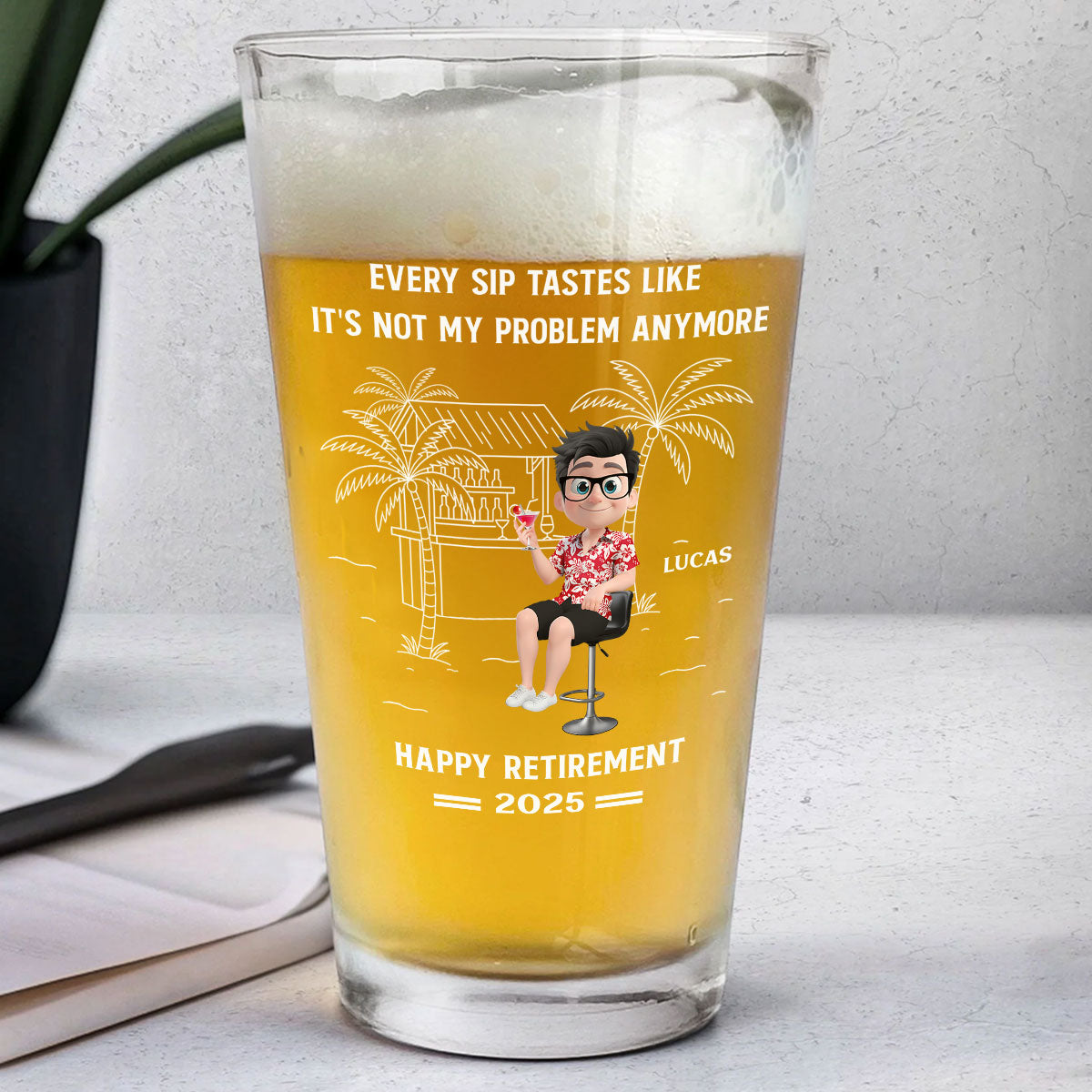 Happily Retired Male Ver - Personalized Custom Beer Glass