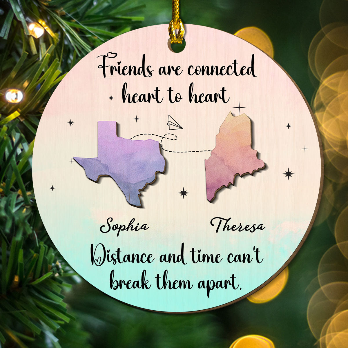Friends Are Connected Heart To Heart  - Personalized Custom Freeshape 2-Layered Wood Ornament