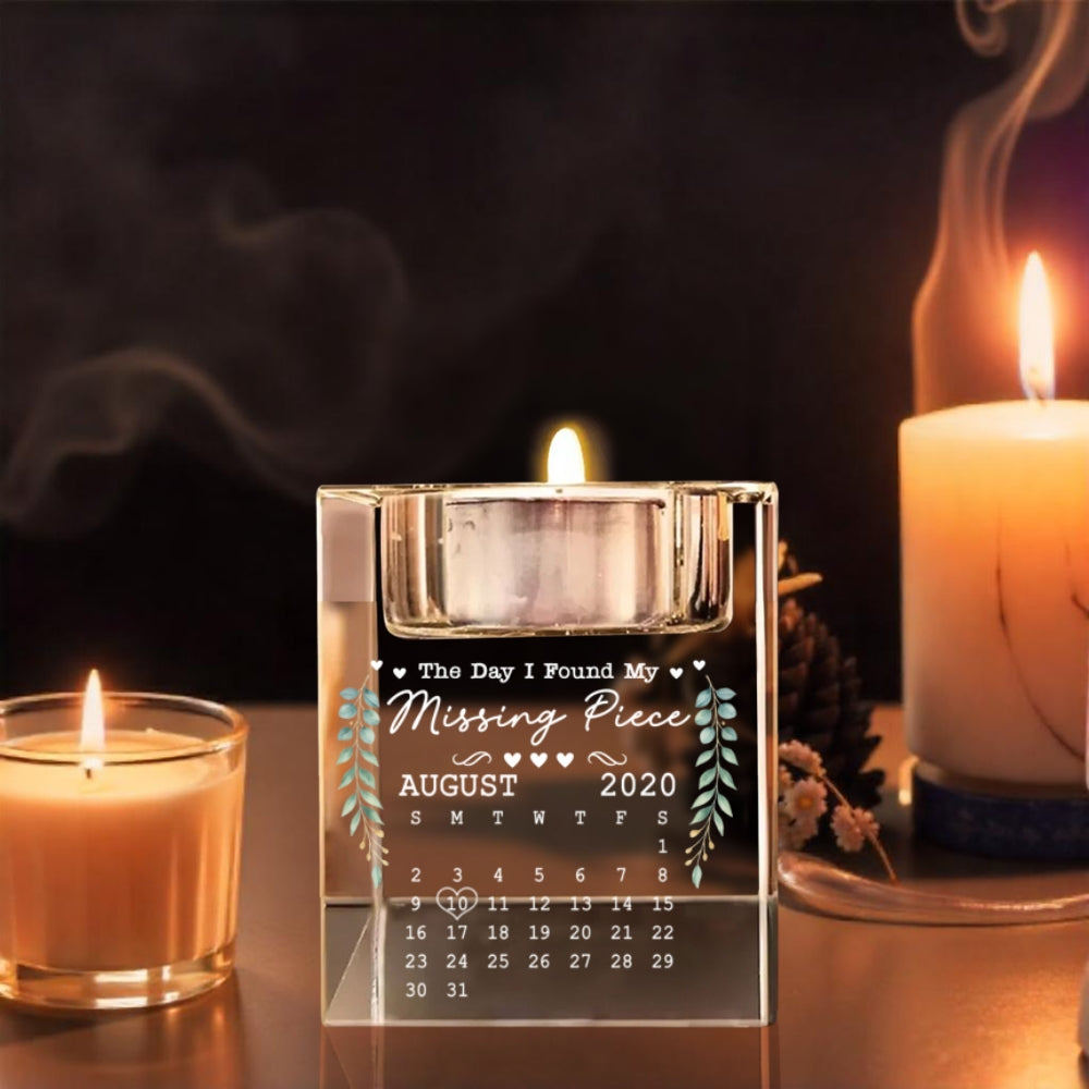 Calendar Where Our Story Began - Personalized Custom Crystal Candle Holder