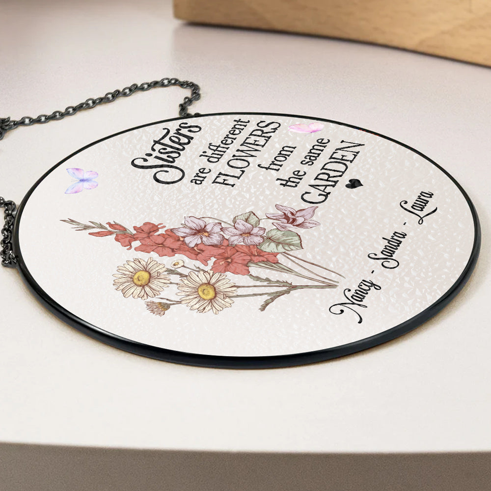 Floral Sisters Forever - Personalized Custom Window Hanging Suncatcher