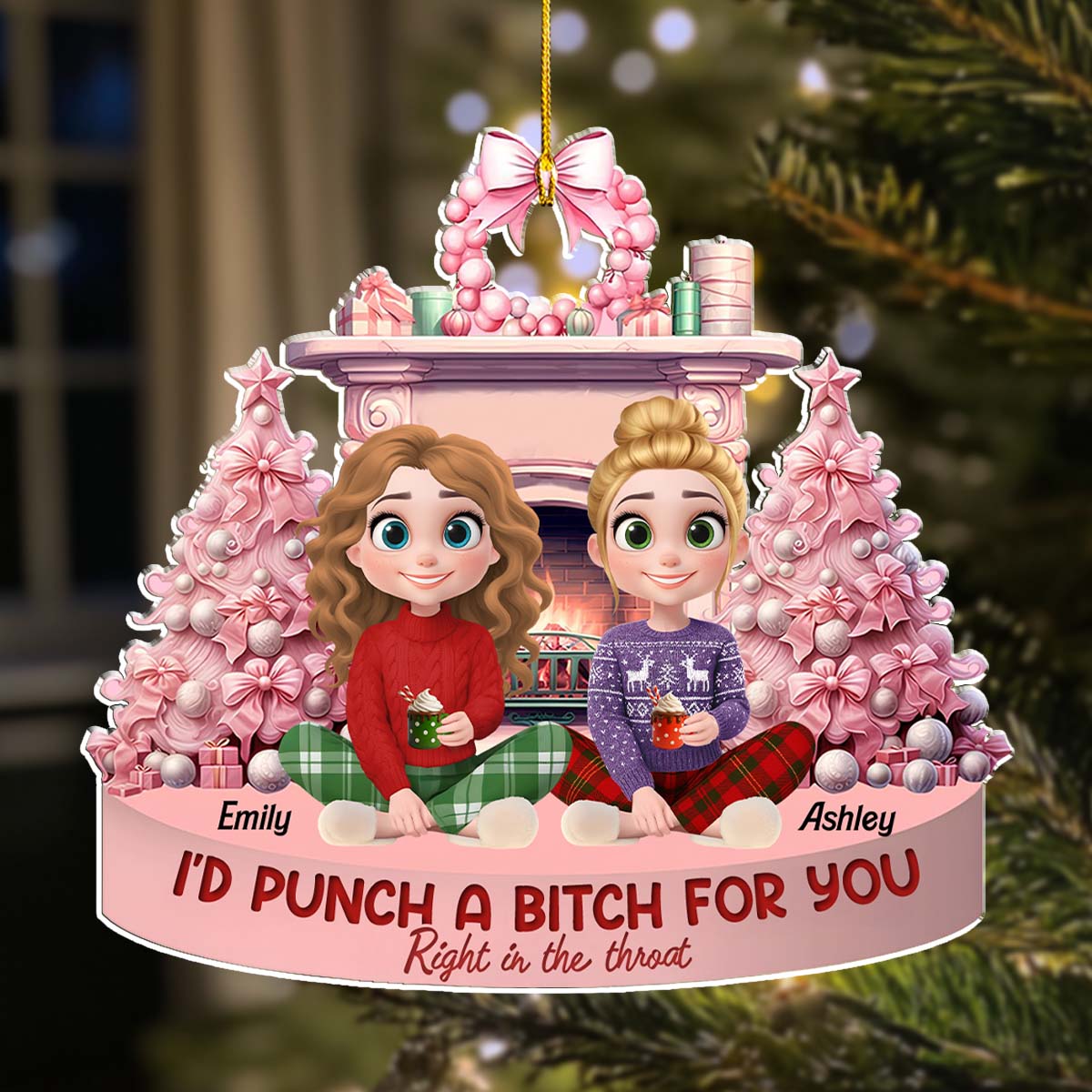 Pink Christmas Best Friends - Personalized Custom Acrylic Ornament 