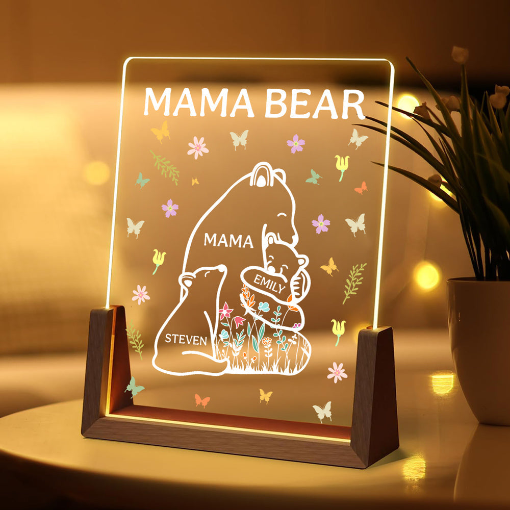 Mama Bear - Personalized Custom Plaque With Walnut Base