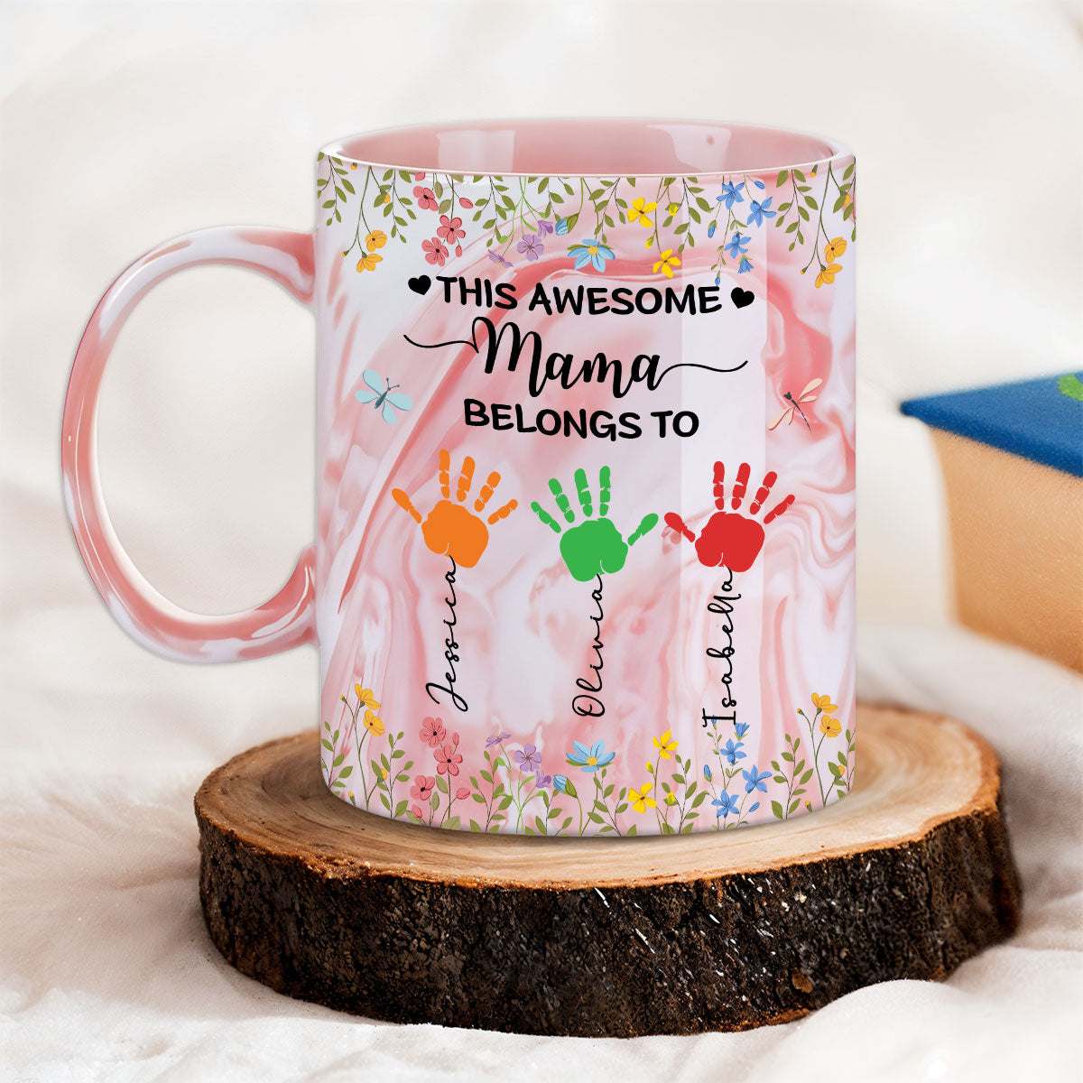 This Awesome Mom Belongs To - Personalized Custom Pink Marble Mug