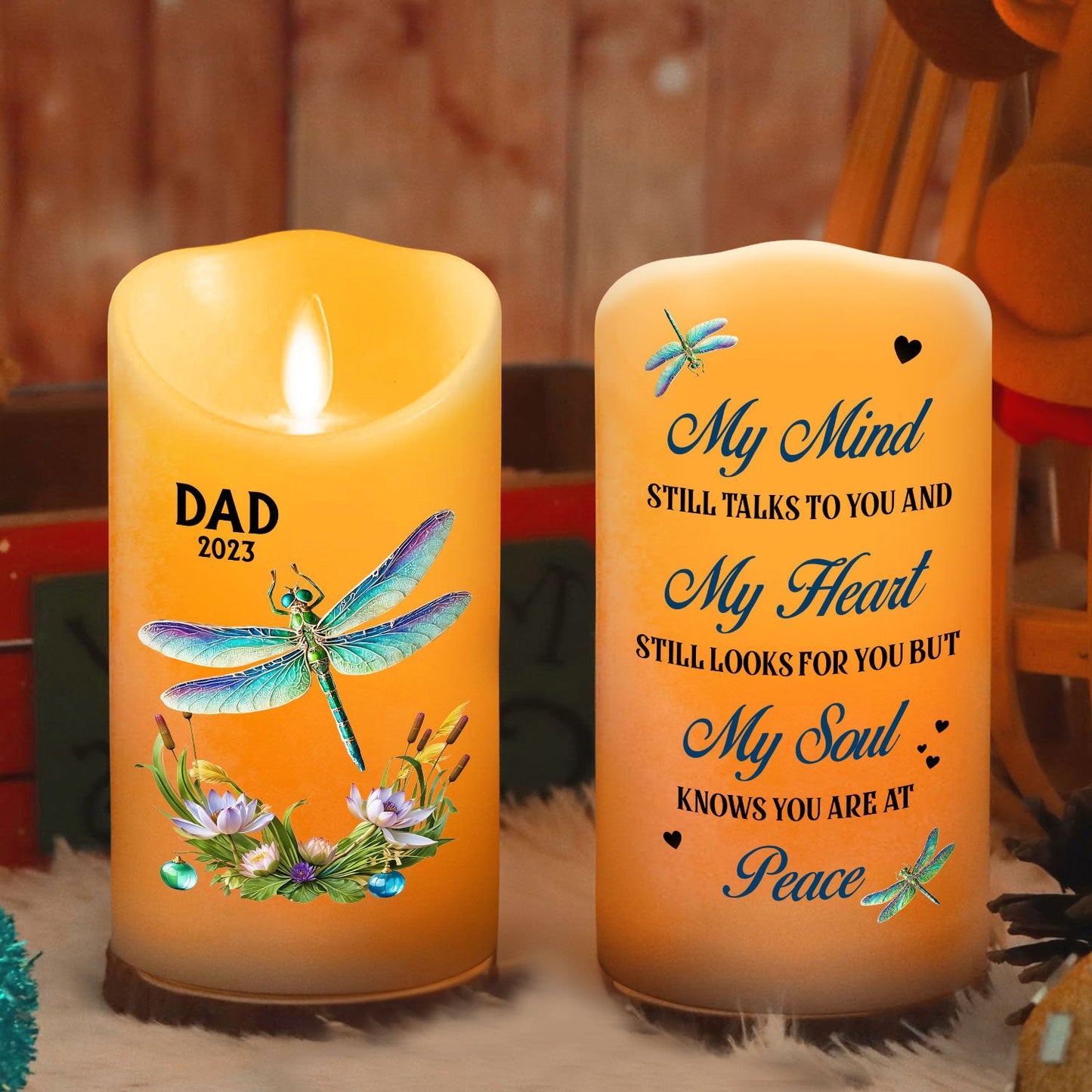 My Mind My Heart My Soul Dragonfly - Personalized Custom LED Candle