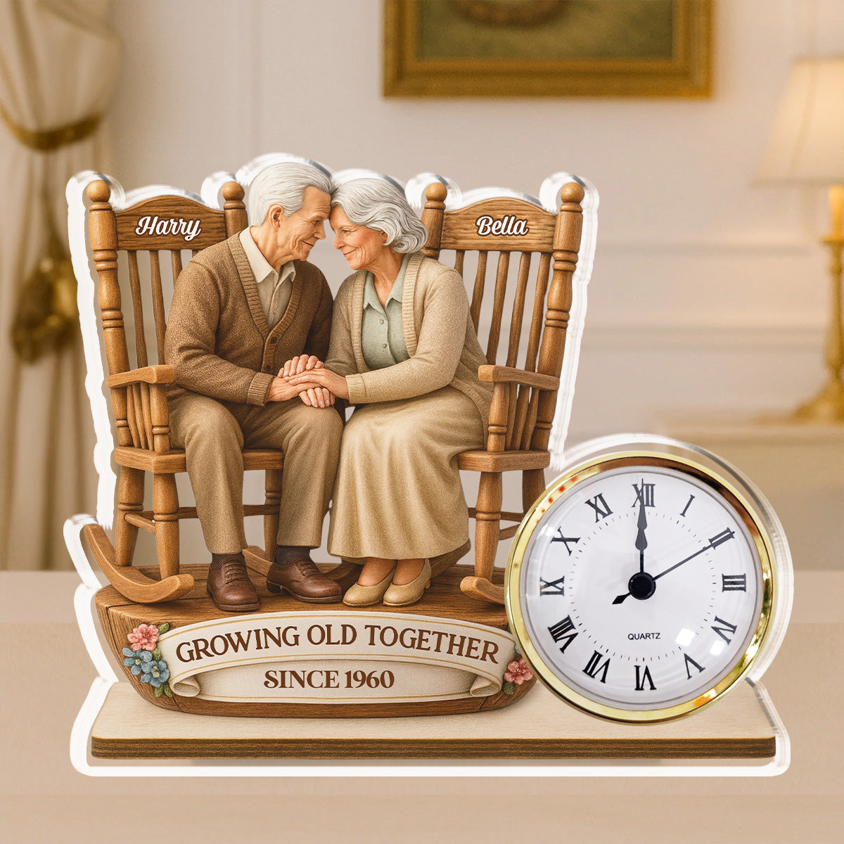 Growing Old Together - Personalized Custom Acrylic Desk Clock Plaque