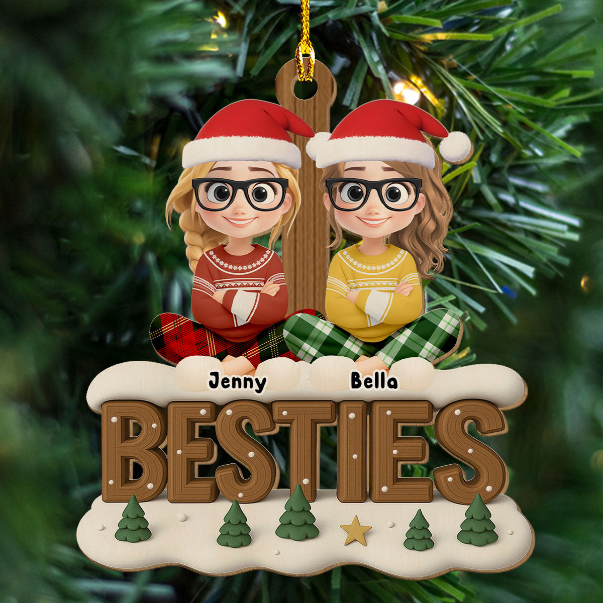 Besties This Year Onwards - Personalized Custom 3D Effect Wood Ornament