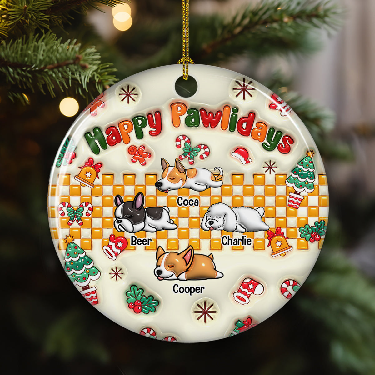 Jolly Pawlidays - Personalized Custom 3D Inflated Effect Ceramic Ornament