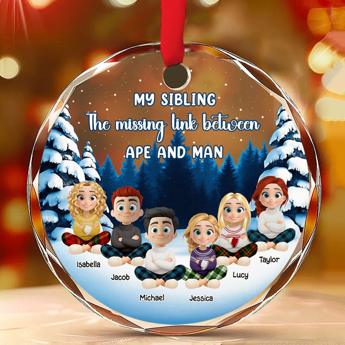 Sibling Evolution Still In Progress - Personalized Custom Glass Ornament