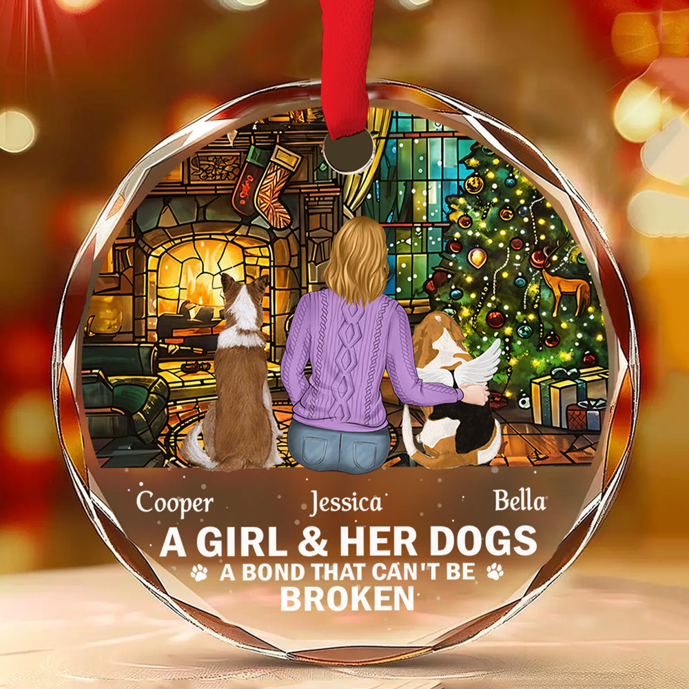 The Bond Between A Girl And Her Dog - Personalized Custom Glass Ornament