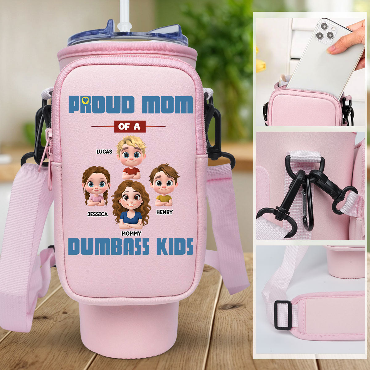 Proud Mom - Personalized Custom Water Bottle Carrier Bag