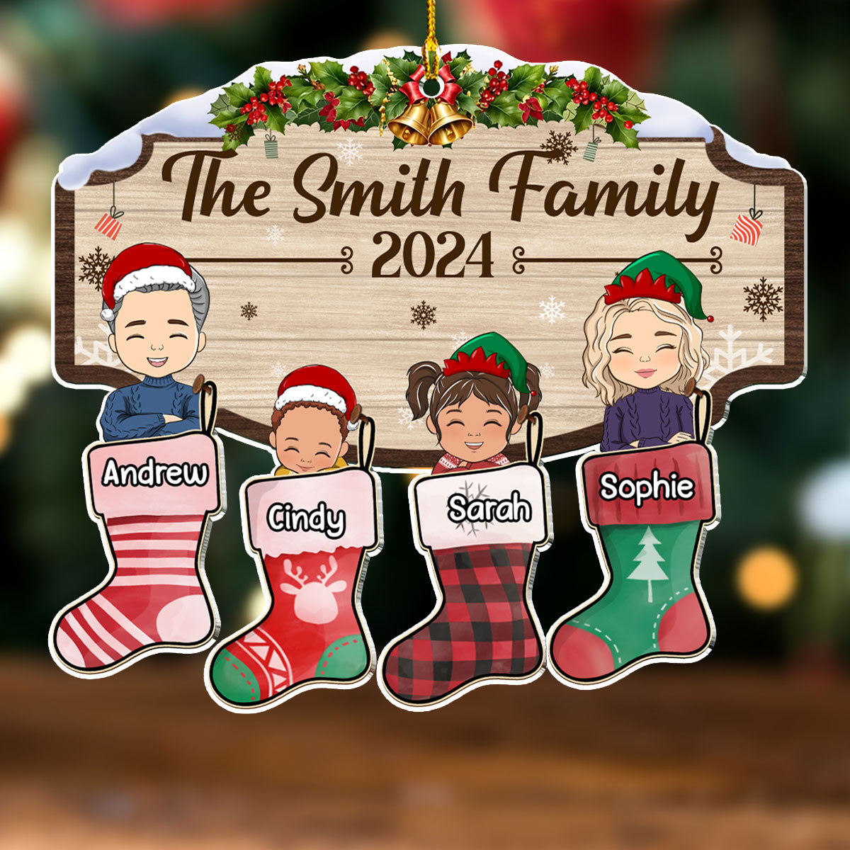 Family Happy Stocking - Personalized Custom Acrylic Ornament