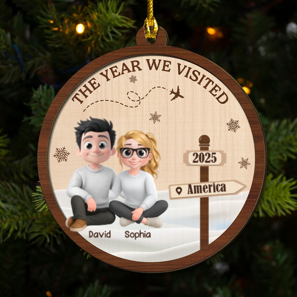 Visit The World Together - Personalized Custom 2-Layered Wood Ornament