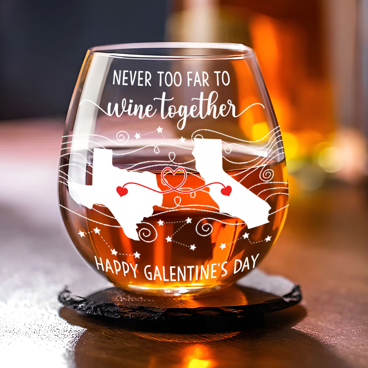 No Distance Can Dim The Light Of Us - Personalized Custom Wine Glass