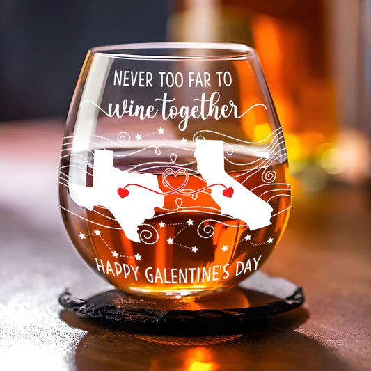 No Distance Can Dim The Light Of Us - Personalized Custom Wine Glass