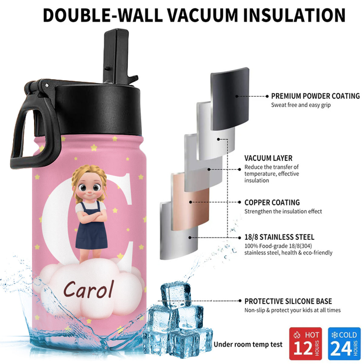 Cute Kid With Cloudy - Personalized Custom Kids Water Bottle