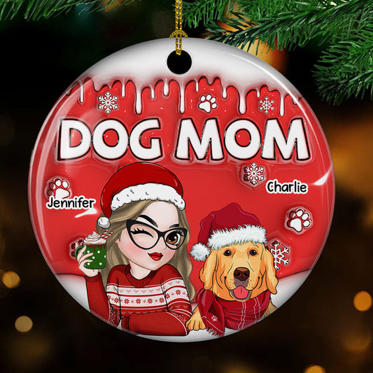 Dog Mom In Christmas - Personalized Custom 3D Inflated Effect Ceramic Ornament