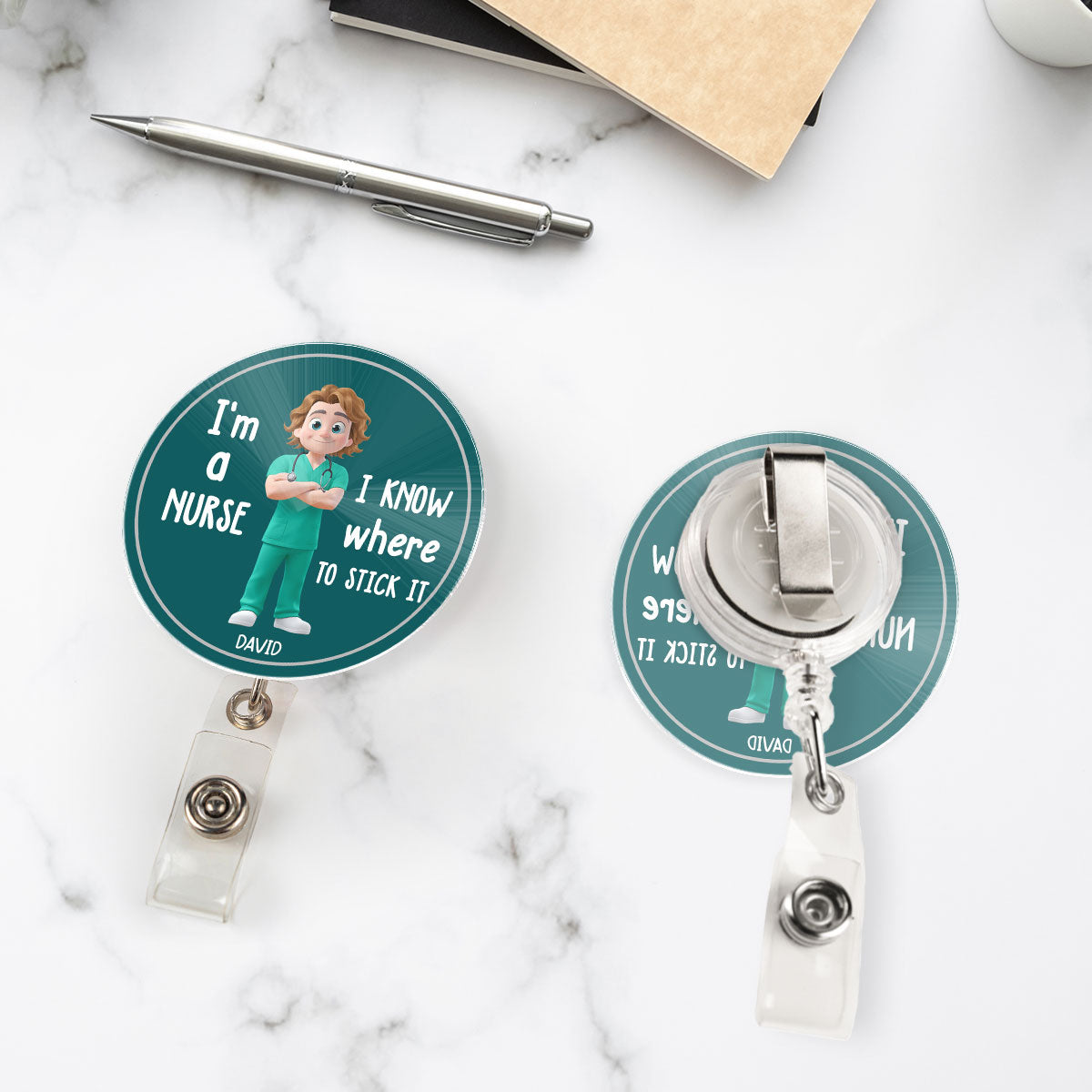 I Know Where To Stick It - Personalized Custom Acrylic Badge Reel