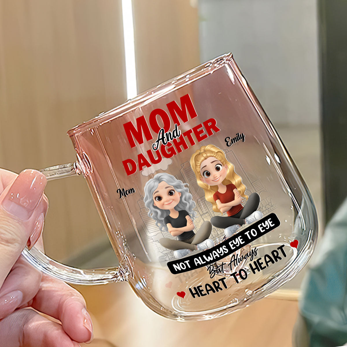 The Bond Of Love Between Mother And Daughter - Personalized Custom Pink Gradient Glass Mug