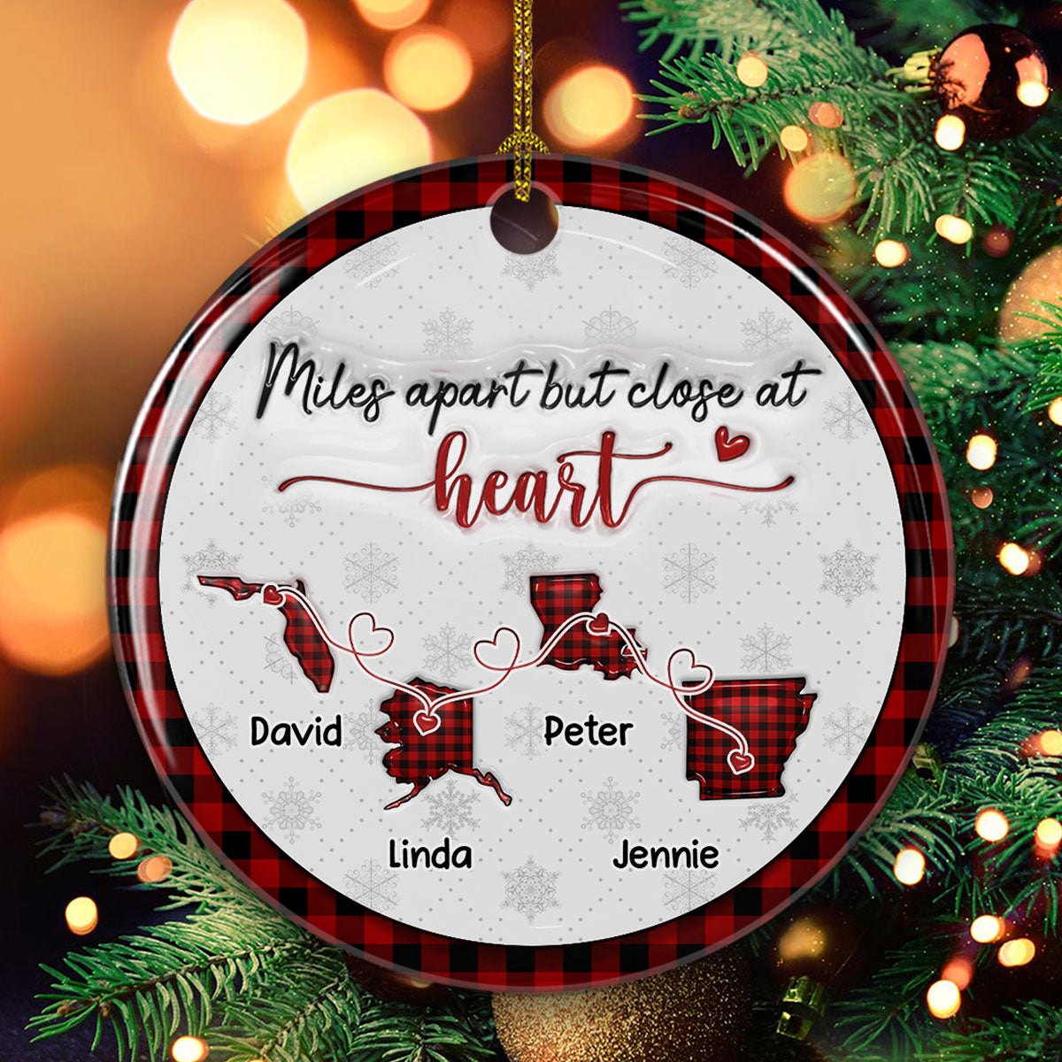 Miles Apart But Close At Heart - Personalized Custom 3D Inflated Effect Ceramic Ornament