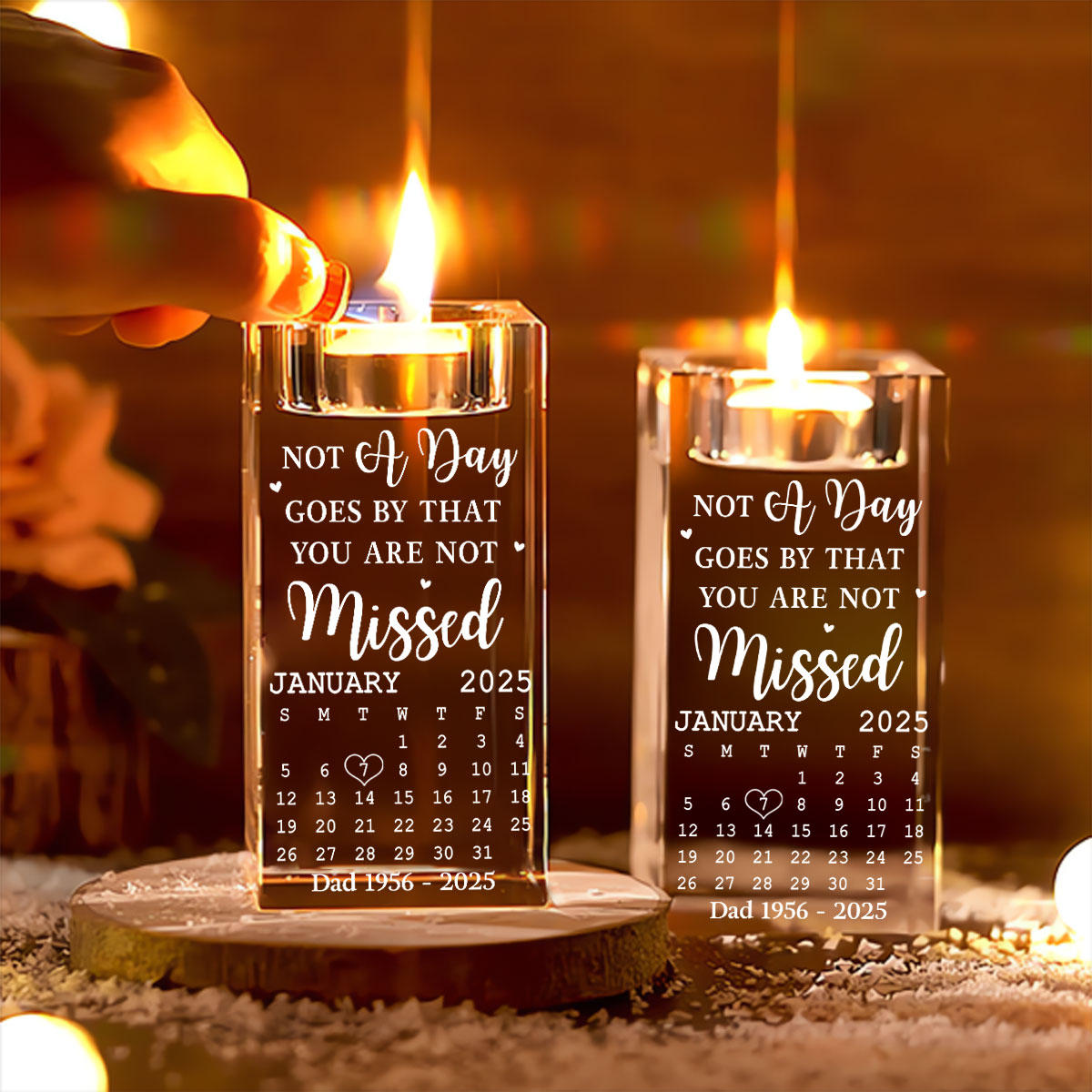Miss You - Personalized Custom Engraved Crystal Candle Holder