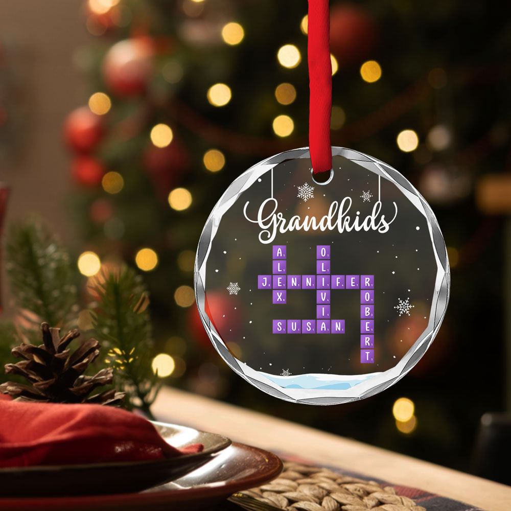 Grandkids Crossword Christmas - Personalized Custom Glass Ornament