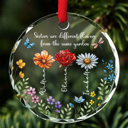 Flowers And Sisters Always Shine - Personalized Custom Glass Ornament