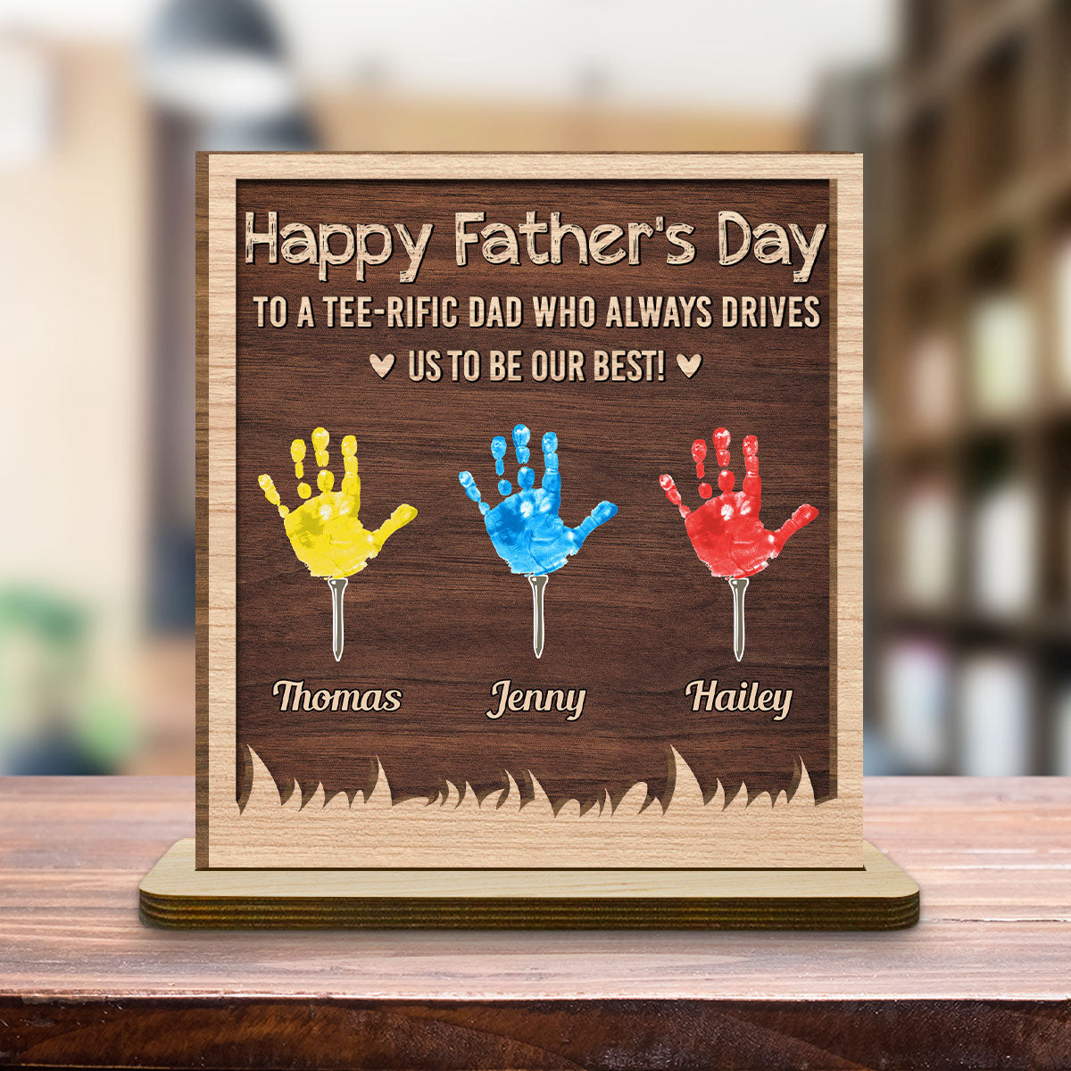 Best Dad By Par - Personalized Custom 2-Layer Wood Plaque With Flat Base