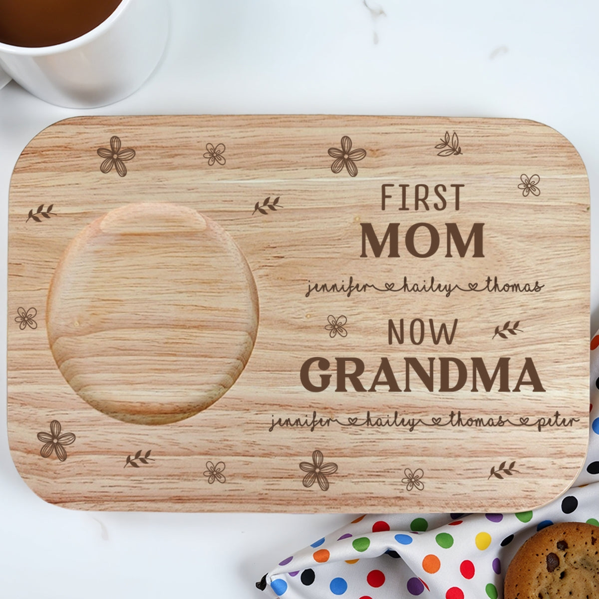 First Mom Now Grandma Version 2 - Personalized Custom Wooden Treat Board