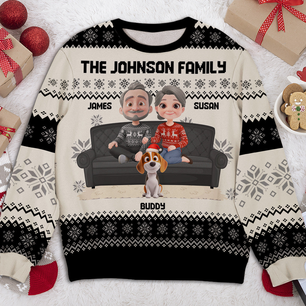 Couple Family With Pets And Kids Cartoon - Personalized Custom All-Over-Print Sweatshirt