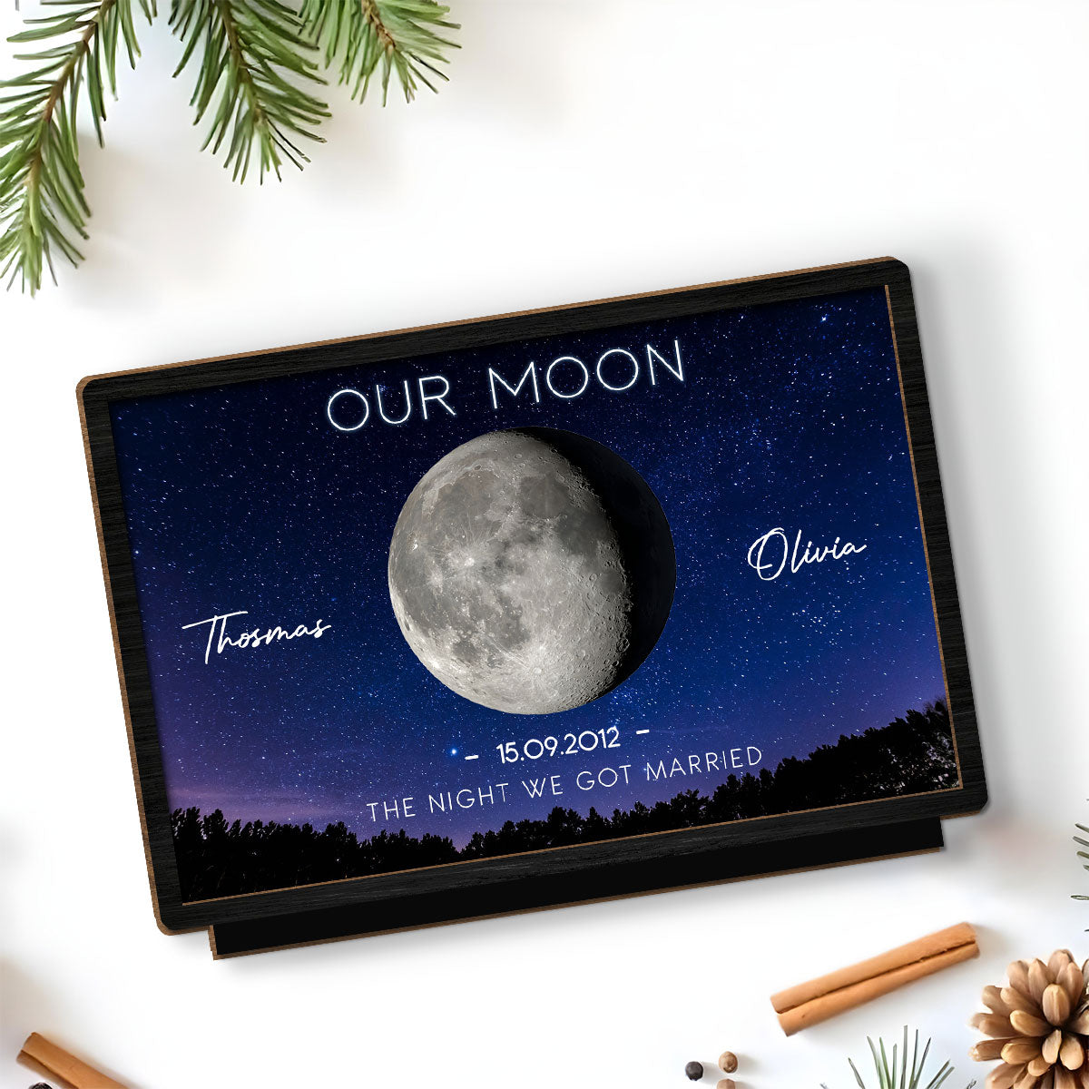 Our Moon - Personalized Custom 2-Layer Wood Plaque With Flat Base