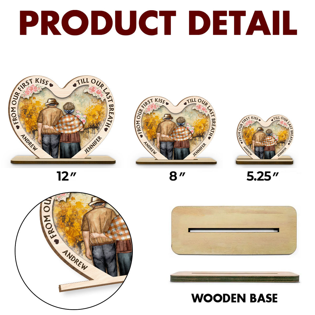 Our First Kiss - Personalized Custom 2-Layer Wood Plaque With Flat Base