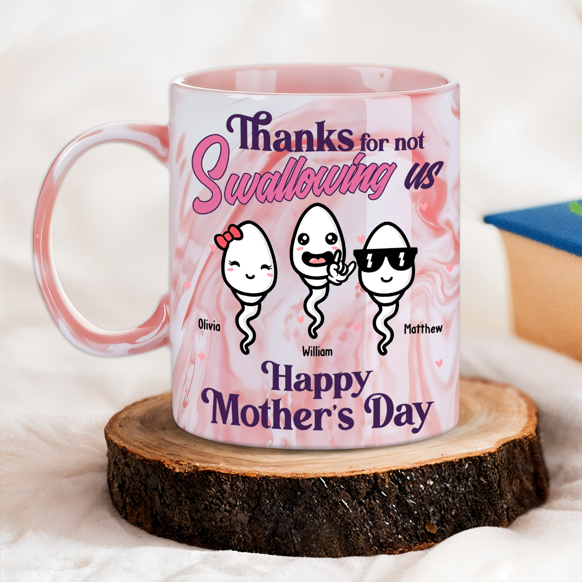 Thanks For Not Swallowing Us - Personalized Custom Pink Marble Mug