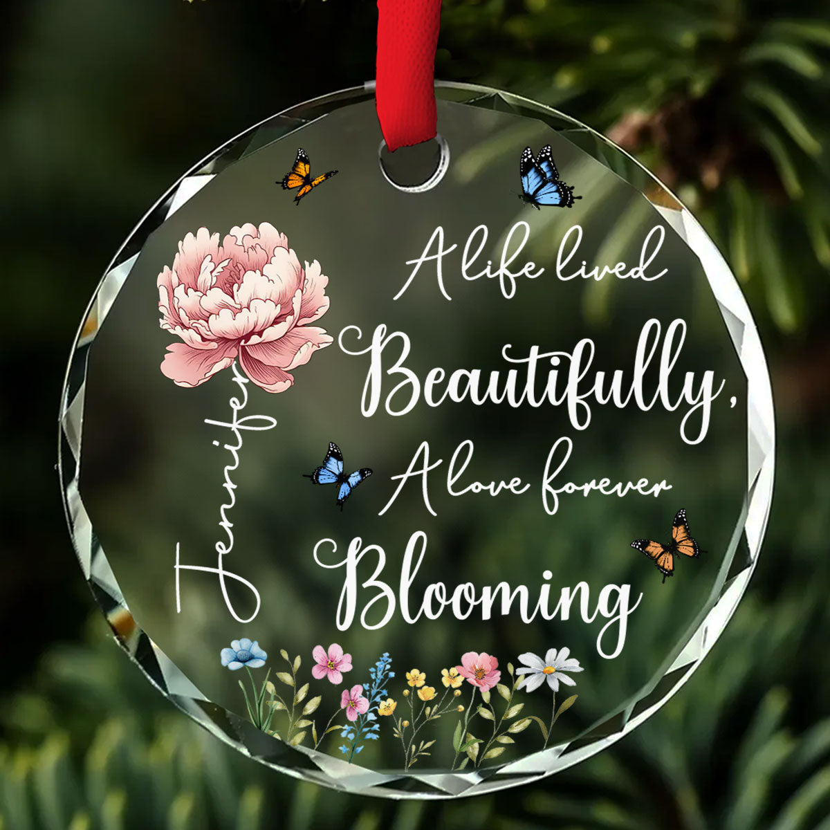 Forever Blooming In Memories - Personalized Custom Glass Ornament
