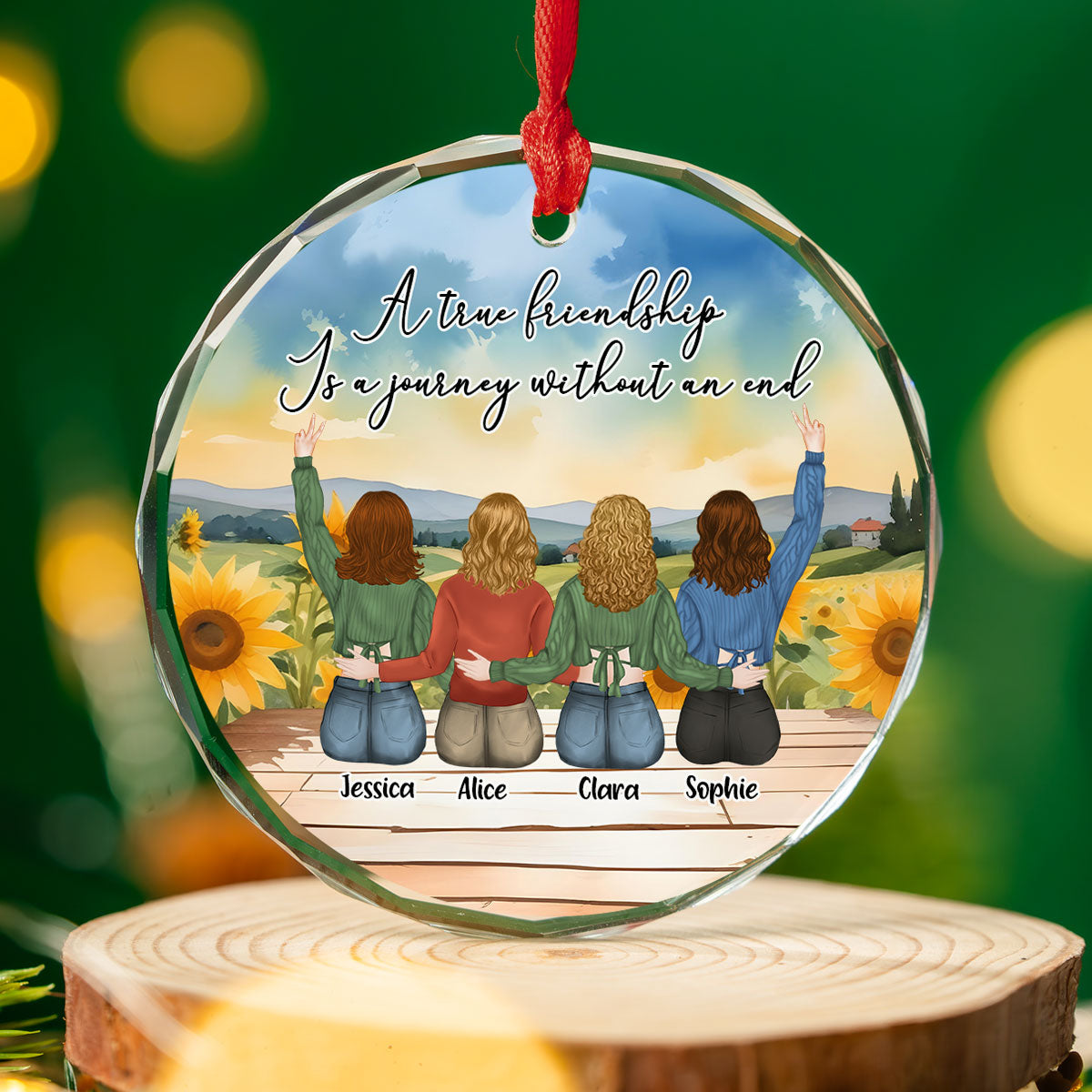 A True Friendship Is A Journey Without An End- Personalized Custom Glass Ornament