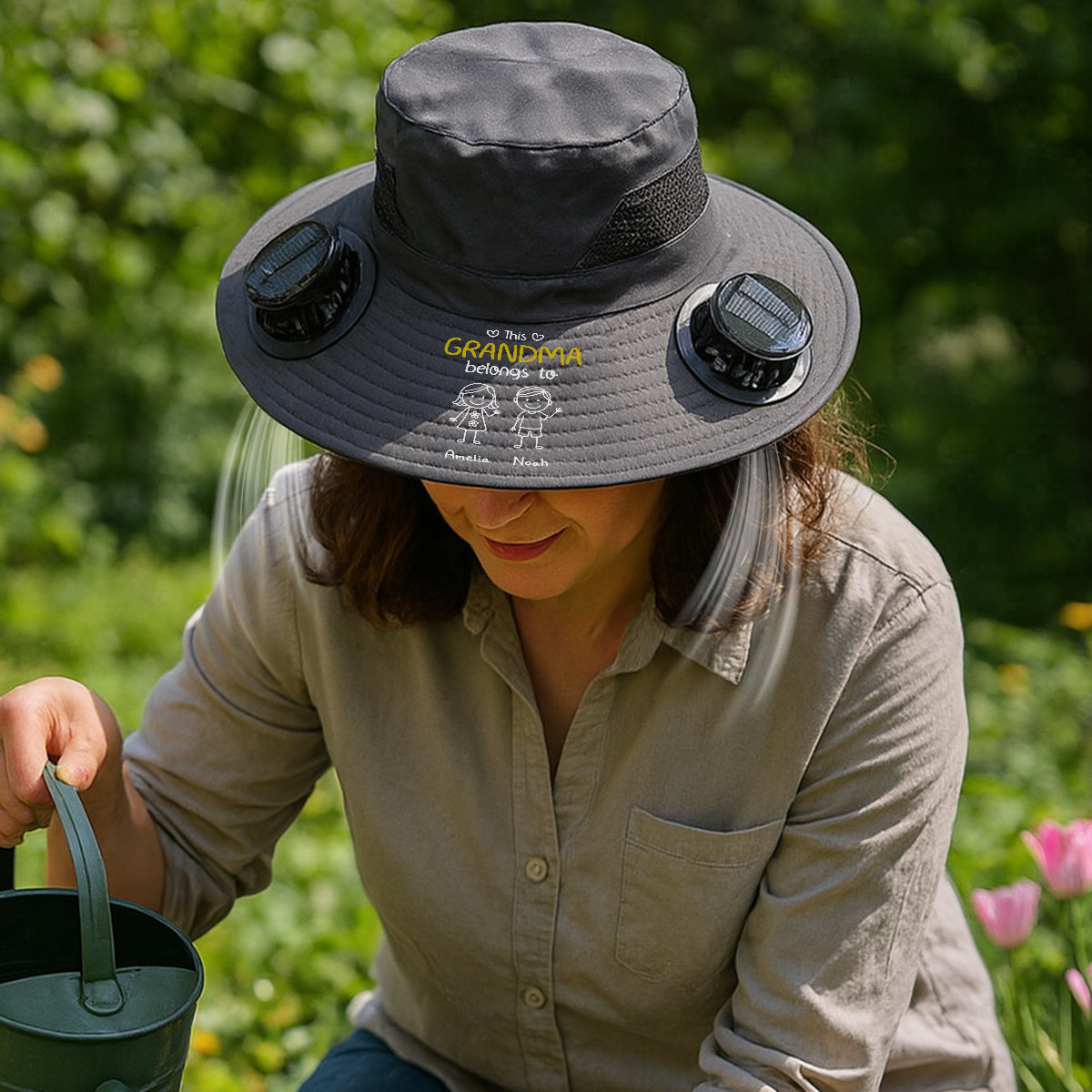 This Grandpa Belongs To Us - Personalized Custom Solar Fan Hat