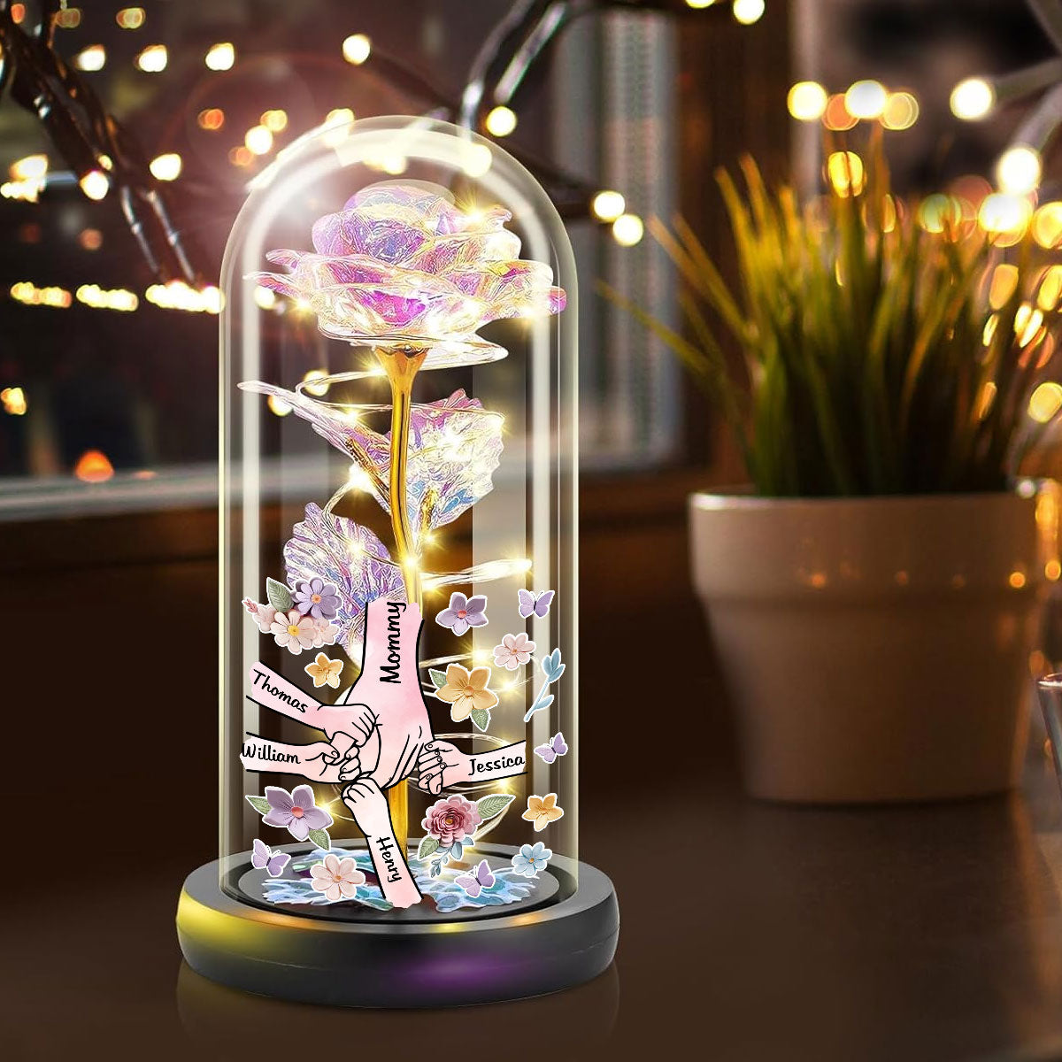 Mom You Hold My Hand Also My Heart - Personalized Custom Sparkly Rose