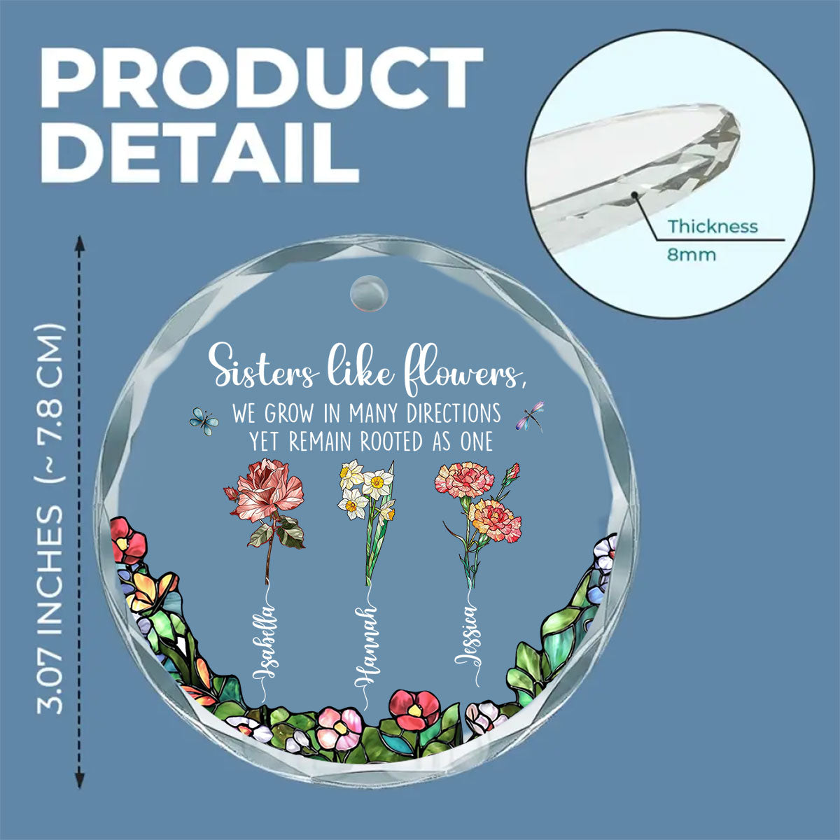 Sisters Bloom From Same Root - Personalized Custom Glass Ornament