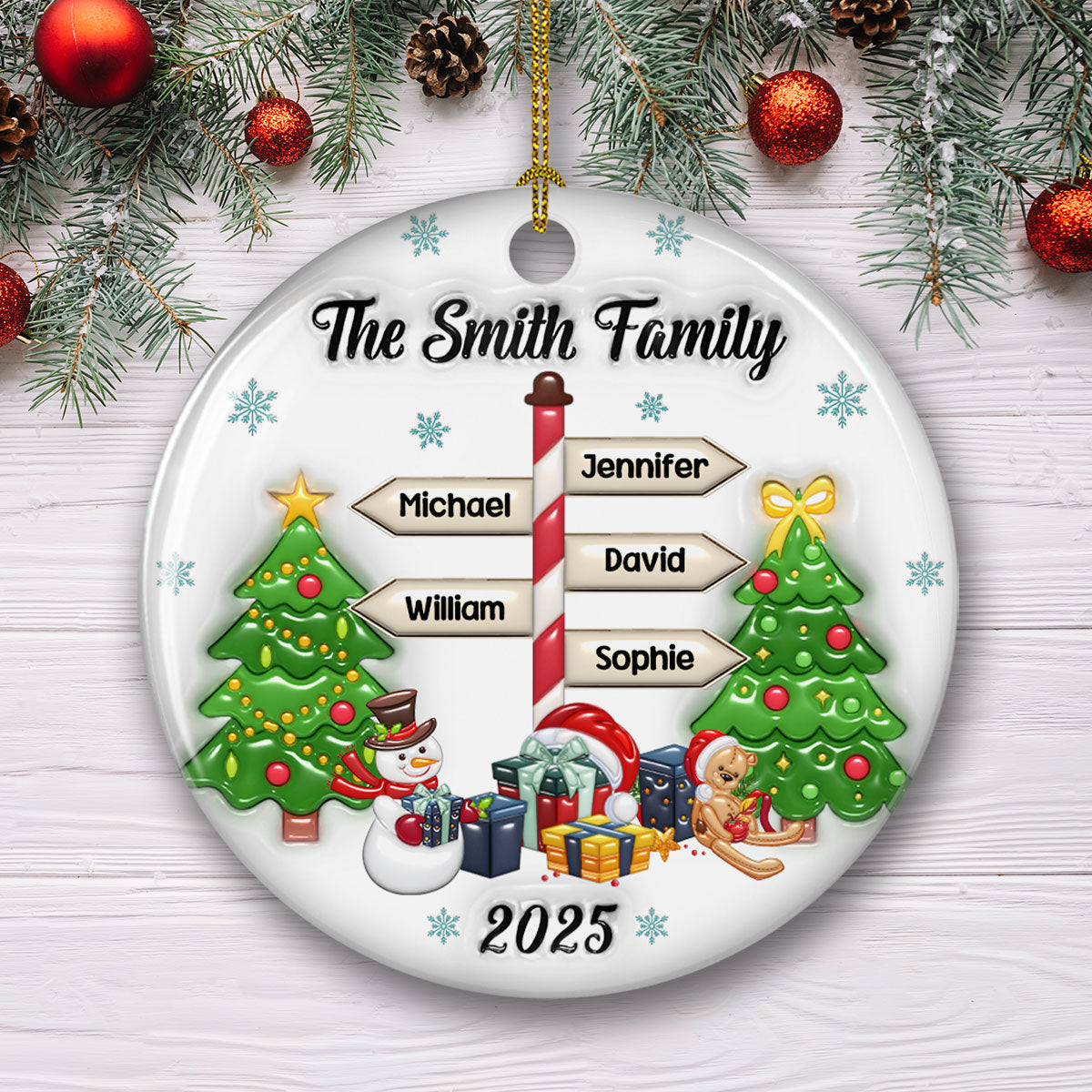 Our Family 2025 - Personalized Custom 3D Inflated Effect Ceramic Ornament