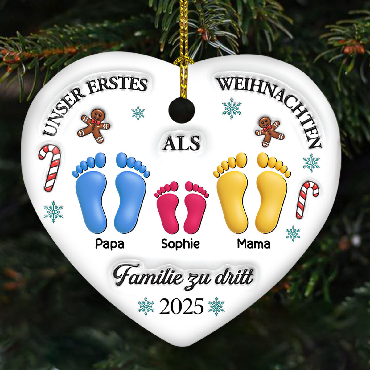 Unser erstes Weihnachten â€?Personalisierter Herz-Keramikanhänger mit 3D-Effekt