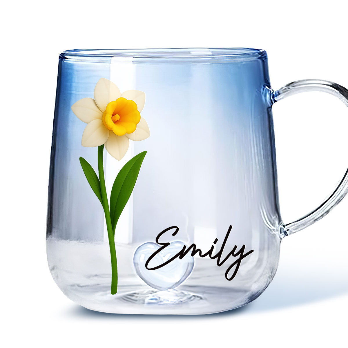 Friend Birth Month Flower - Personalized Custom Blue Gradient Glass Mug