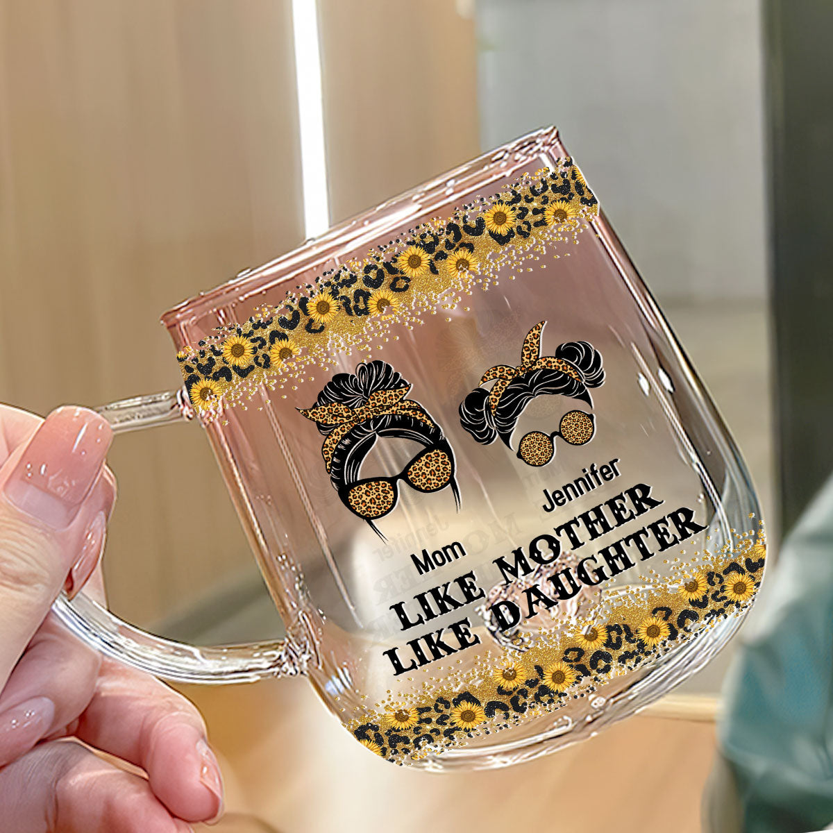 Like Daughter Like Mother - Personalized Custom Pink Gradient Glass Mug
