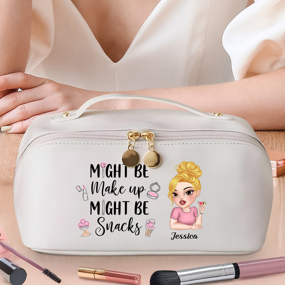 Might Be Make Up Might Be Snacks - Personalized Custom Leather Makeup Bag