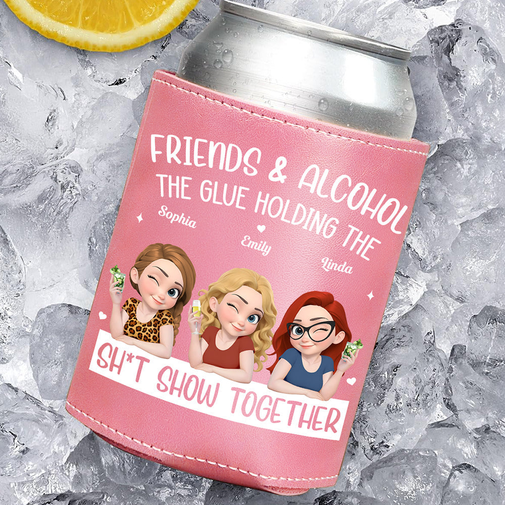 Partners In Wine - Personalized Custom Pink Leather Can Cooler Holder